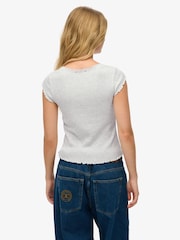 Superdry Light Grey Essential Square Neck Short Sleeve 100% Cotton T-Shirt - Image 3 of 3