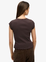 Marrón - Superdry Essential Square Neck Short Sleeve 100% Cotton T-Shirt - Imagen 3 de 3