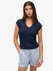 Superdry Blue Chrome 100% Cotton Essential Square Neck Short Sleeve T-Shirt - Image 1 of 8