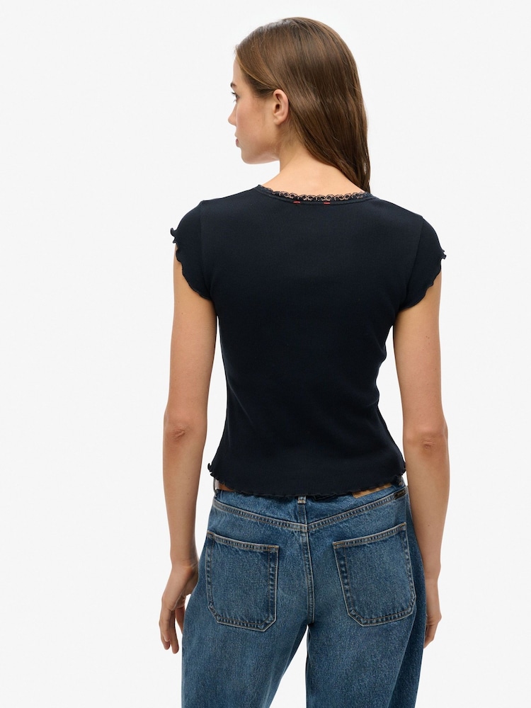 Superdry Blue Chrome 100% Cotton Essential Square Neck Short Sleeve T-Shirt - Image 2 of 8