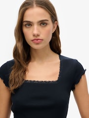 Superdry Blue Chrome 100% Cotton Essential Square Neck Short Sleeve T-Shirt - Image 5 of 8