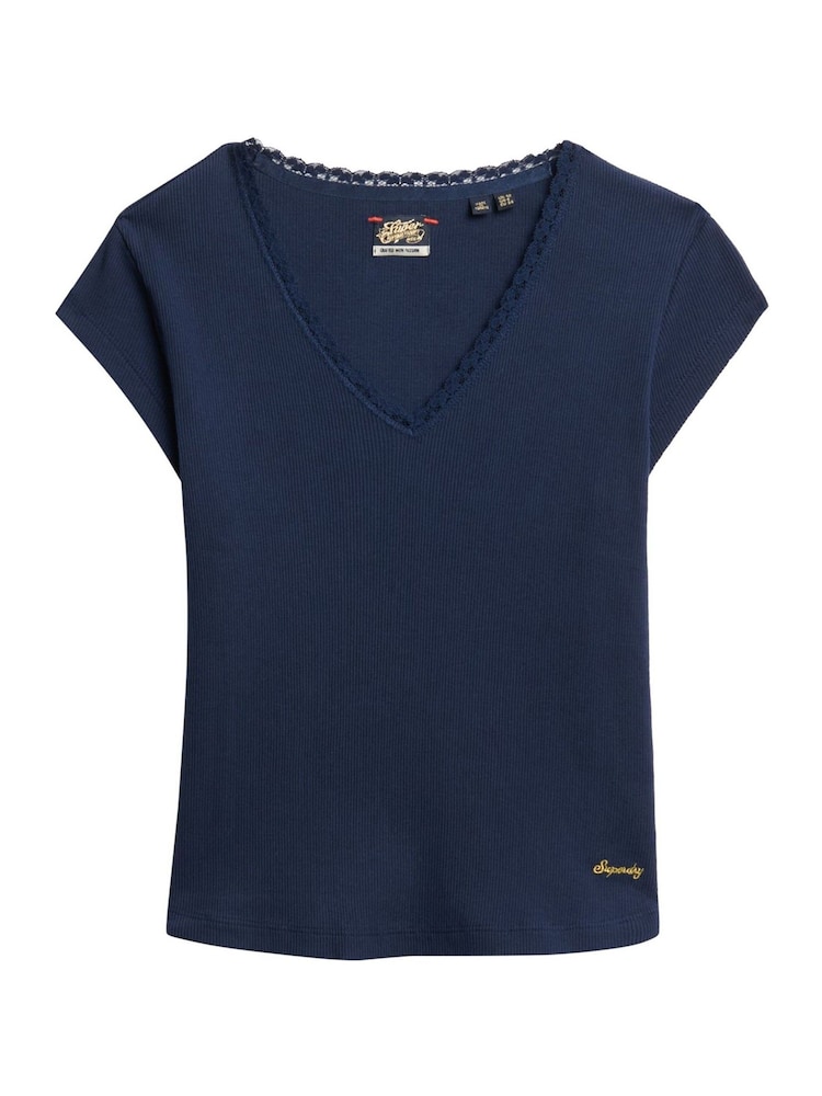 Superdry Blue Chrome 100% Cotton Essential Square Neck Short Sleeve T-Shirt - Image 7 of 8