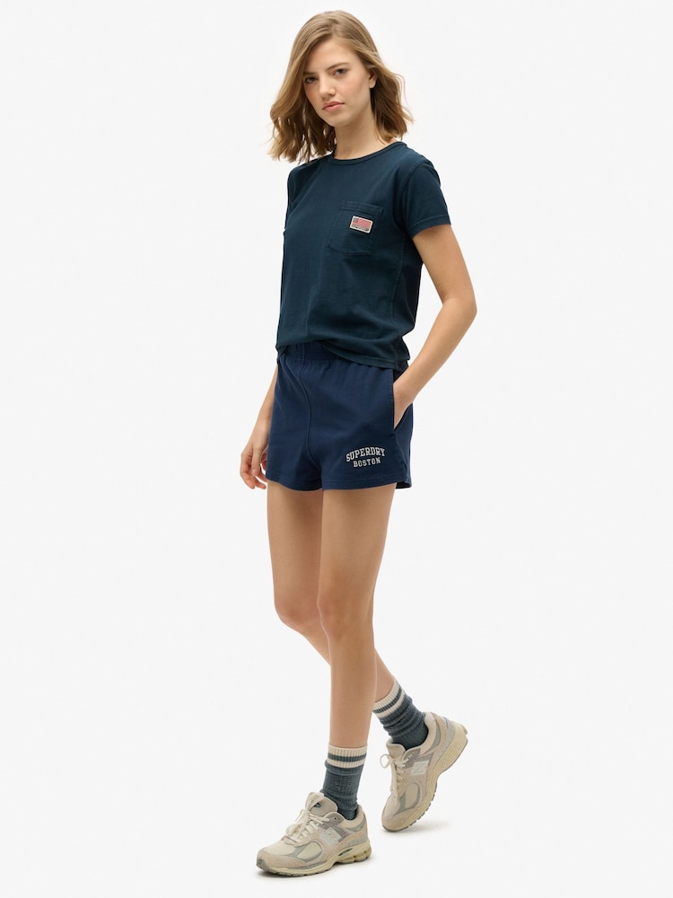 Superdry Blue 100%  Cotton Athletic Essentials Graphic Shorts - Image 5 of 5
