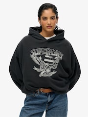 Superdry Black Oversized Lo-Fi Biker 100% Cotton Hoodie - Image 1 of 4