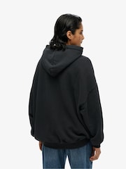 Superdry Black Oversized Lo-Fi Biker 100% Cotton Hoodie - Image 2 of 4