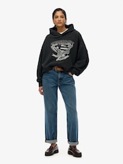 Superdry Black Oversized Lo-Fi Biker 100% Cotton Hoodie - Image 3 of 4
