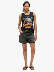 Superdry Black 100% Cotton Biker Rock Racer Vest - Image 2 of 3