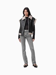 AllSaints Grey Chrome Slim Haldan Bootcut Jeans - Image 1 of 8