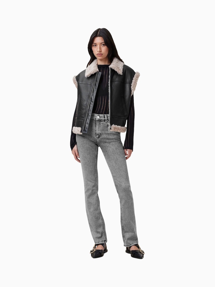 AllSaints Grey Chrome Slim Haldan Bootcut Jeans - Image 1 of 8