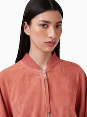 AllSaints Red Dana Suede Bomber Jacket - Image 2 of 8