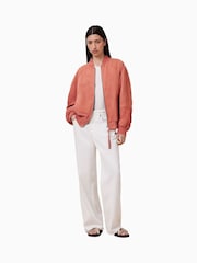 AllSaints Red Dana Suede Bomber Jacket - Image 3 of 8