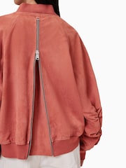 AllSaints Red Dana Suede Bomber Jacket - Image 4 of 8