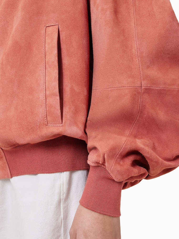 AllSaints Red Dana Suede Bomber Jacket - Image 6 of 8
