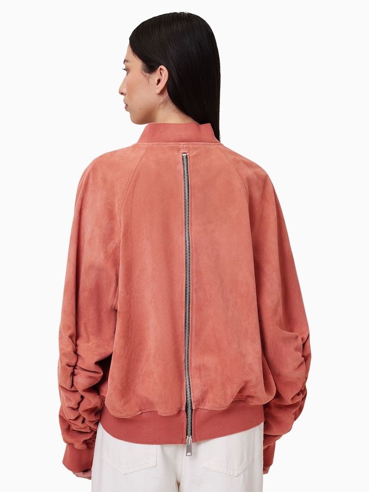 AllSaints Red Dana Suede Bomber Jacket - Image 7 of 8
