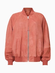 AllSaints Red Dana Suede Bomber Jacket - Image 8 of 8