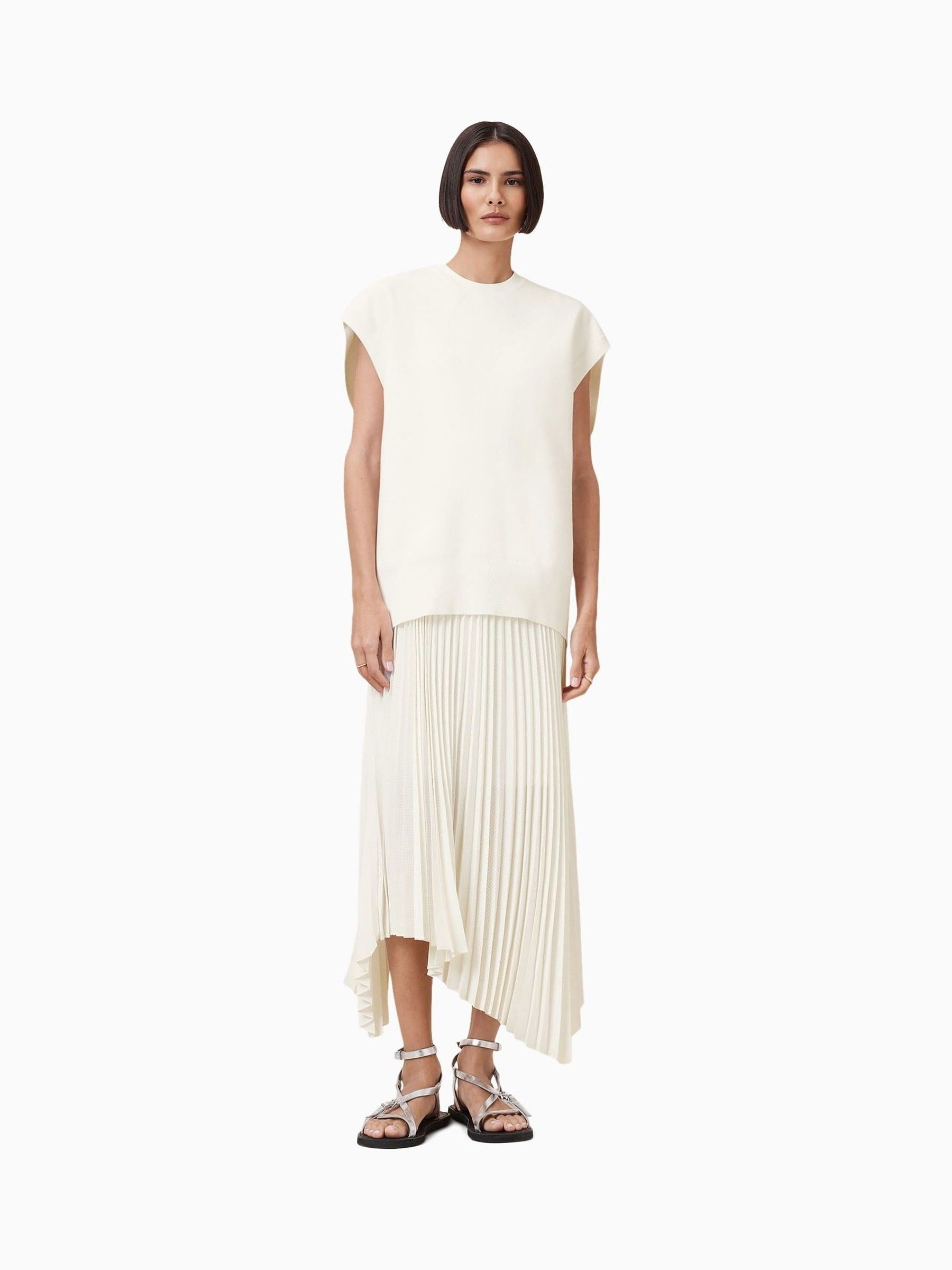 Buy AllSaints Cream Leia Harley 2 in 1 Sleeveless Midi Dress