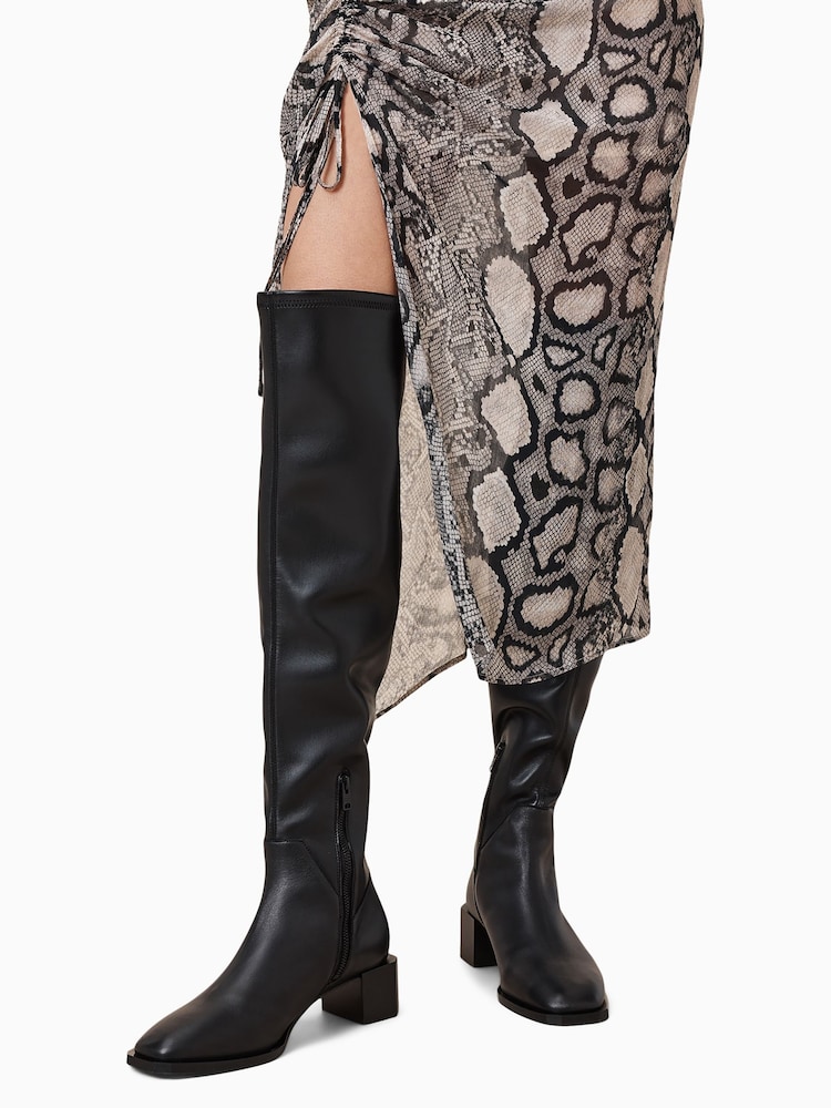 AllSaints Black Avril Knee High Boots - Image 1 of 7