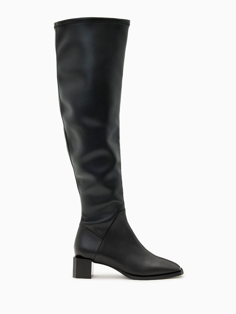 AllSaints Black Avril Knee High Boots - Image 2 of 7