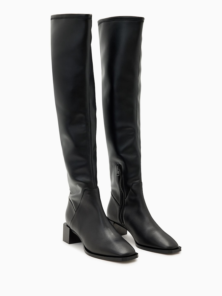 AllSaints Black Avril Knee High Boots - Image 5 of 7