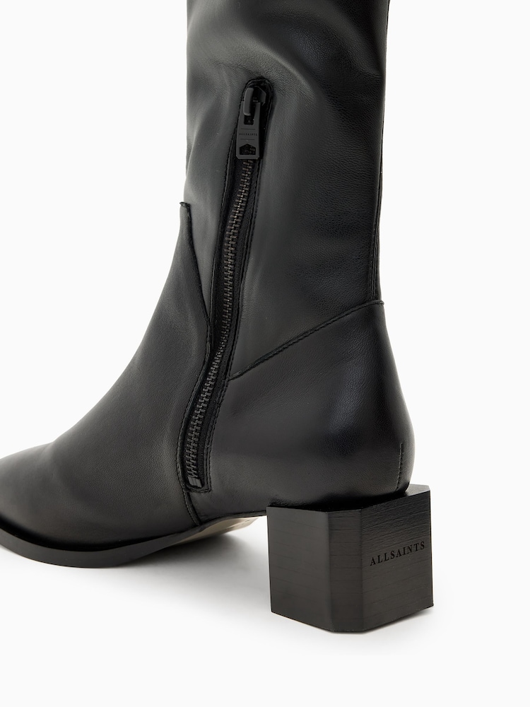 AllSaints Black Avril Knee High Boots - Image 6 of 7