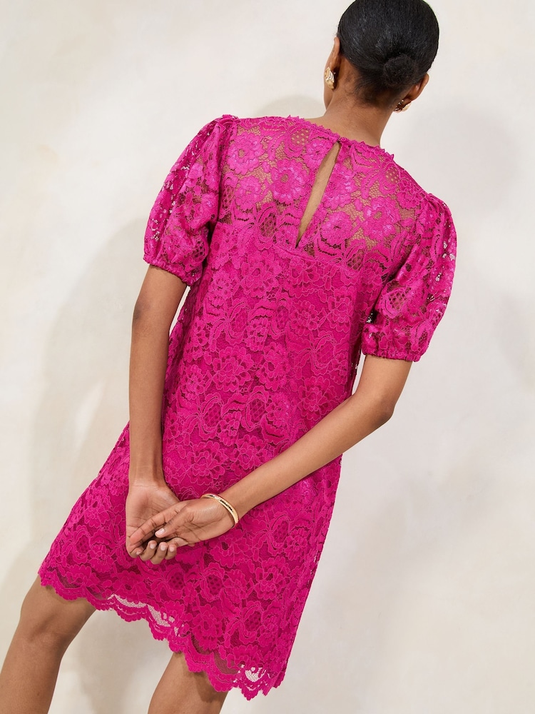 Lipsy Pink Petite Lace Short Sleeve Mini Shift Dress - Image 4 of 4