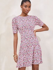 Pink Printed Jersey Underbust Mini Dress - Image 1 of 4