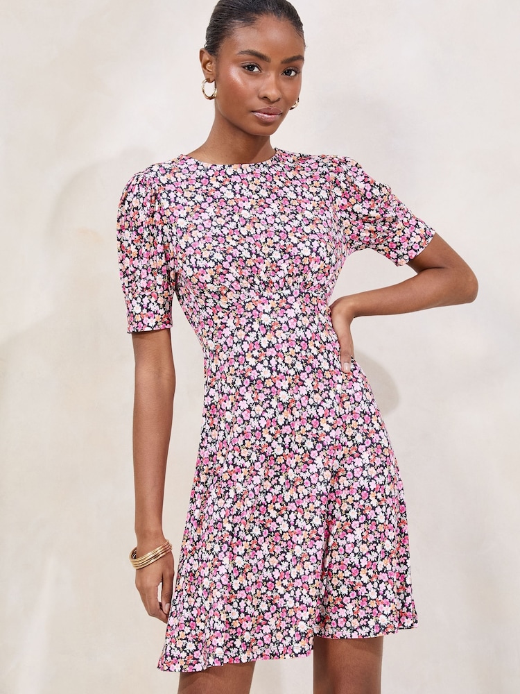 Pink Printed Jersey Underbust Mini Dress - Image 1 of 4