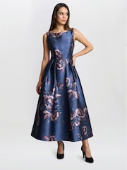 Gina Bacconi Blue Luisa Jacquard Dress - Image 1 of 5