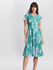 Gina Bacconi Green Billy Floral Dress - Image 1 of 5