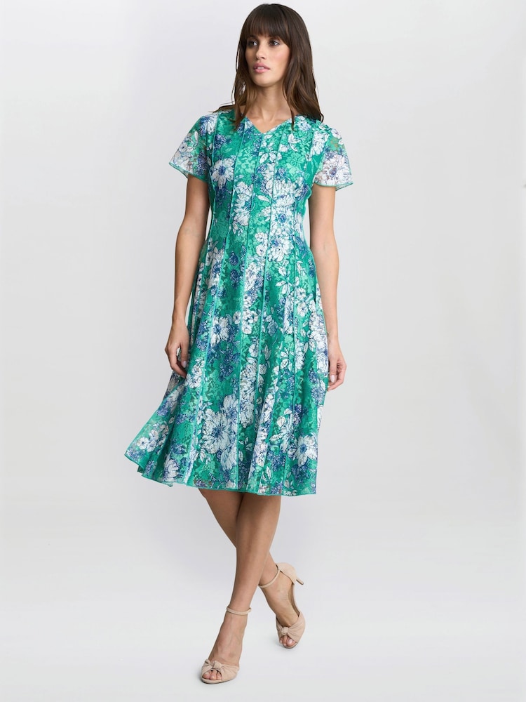 Gina Bacconi Green Billy Floral Dress - Image 2 of 5