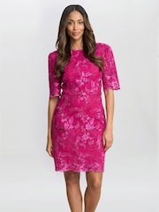 Gina Bacconi Pink Tammy Embroidered Lace Dress - Image 1 of 6