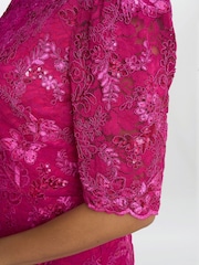 Gina Bacconi Pink Tammy Embroidered Lace Dress - Image 4 of 6