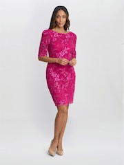 Gina Bacconi Pink Tammy Embroidered Lace Dress - Image 5 of 6