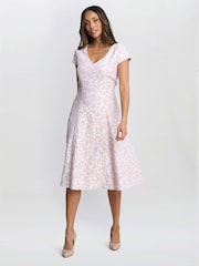 Gina Bacconi Purple Daphnie Jacquard Dress - Image 1 of 7