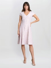Gina Bacconi Purple Daphnie Jacquard Dress - Image 3 of 7