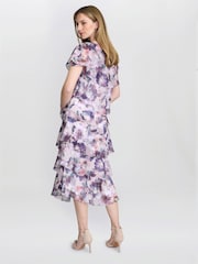 Gina Bacconi Purple Livvy Midi Length Printed Tier Dress - Image 2 of 6