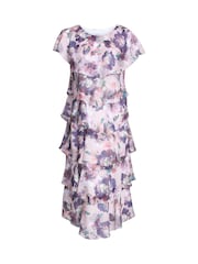 Gina Bacconi Purple Livvy Midi Length Printed Tier Dress - Image 6 of 6