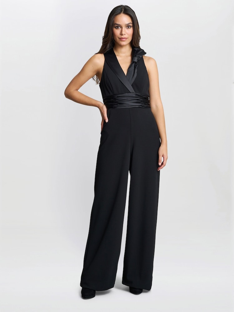Gina Bacconi Melodie Crepe Black Jumpsuit With Satin Bow - Imagen 1 de 5