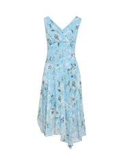 Gina Bacconi Blue Cressida Floral Print Chiffon Asymmetric Hem Dress - Image 7 of 7