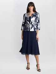 Gina Bacconi Blue Sandra Floral Print Jacquard Jacket And Dress Set - Image 1 of 6