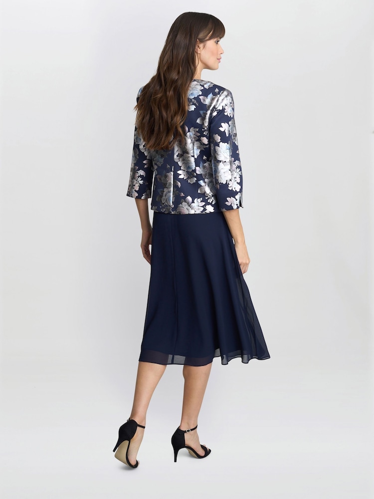 Gina Bacconi Blue Sandra Floral Print Jacquard Jacket And Dress Set - Image 2 of 6