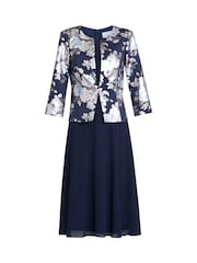 Gina Bacconi Blue Sandra Floral Print Jacquard Jacket And Dress Set - Image 6 of 6