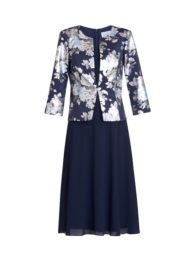 Gina Bacconi Blue Sandra Floral Print Jacquard Jacket And Dress Set - Image 6 of 6