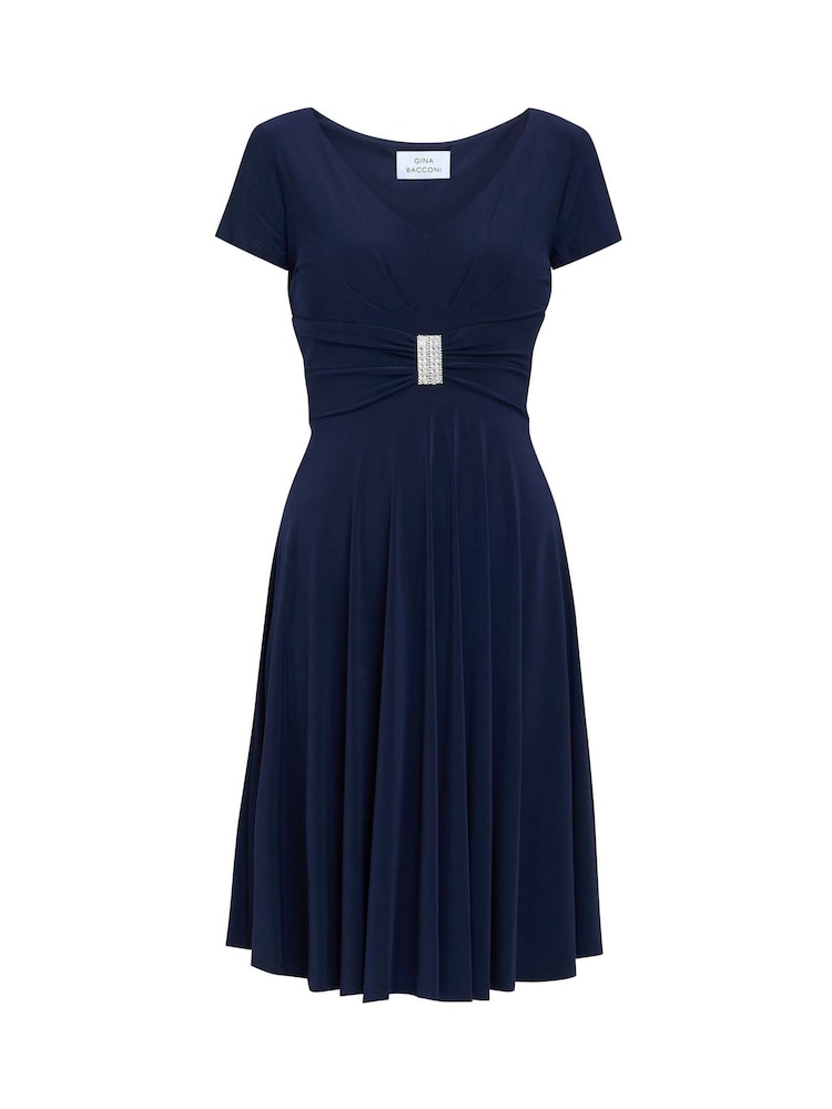 Vestido de cóctel de punto en azul con adornos en la cintura Elsa de Gina Bacconi - Imagen 5 de 5 Vestido de cóctel de punto en azul con adornos en la cintura Elsa de Gina Bacconi - Imagen 5 de 5