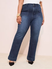 Friends Like These Inky Blue Curve Millie Mackintosh High Waist Pocket Flare Jeans - Image 2 of 4