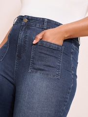 Friends Like These Inky Blue Curve Millie Mackintosh High Waist Pocket Flare Jeans - Image 3 of 4