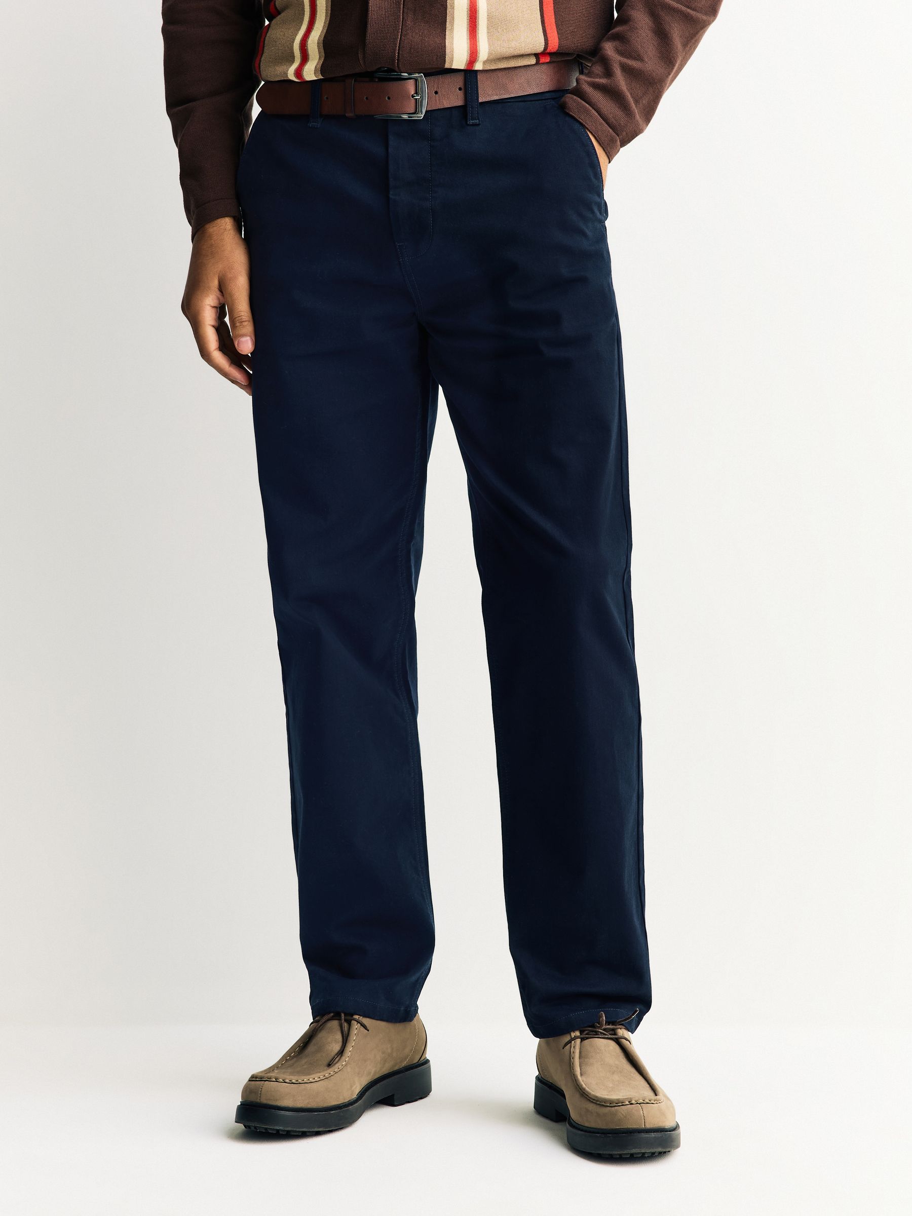 Buy Navy Straight Fit Motionflex Chinos Trousers With Belt from
