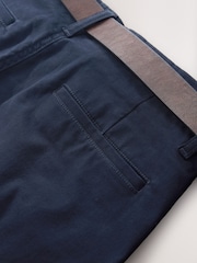 Navy Straight Fit Motionflex Chinos Trousers With Belt - Image 4 of 5