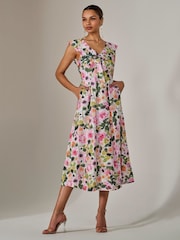 Jolie Moi Natural Frill V-Neck Midaxi Dress - Image 1 of 6