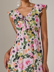 Jolie Moi Natural Frill V-Neck Midaxi Dress - Image 3 of 6